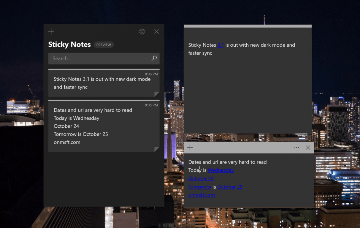 Microsoft introduces new dark mode in Sticky Notes 3.1, fails - OnMSFT.com - October 24, 2018