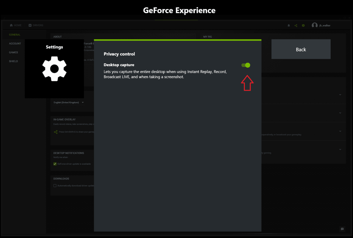 Screenshot of geforce experience recording settings