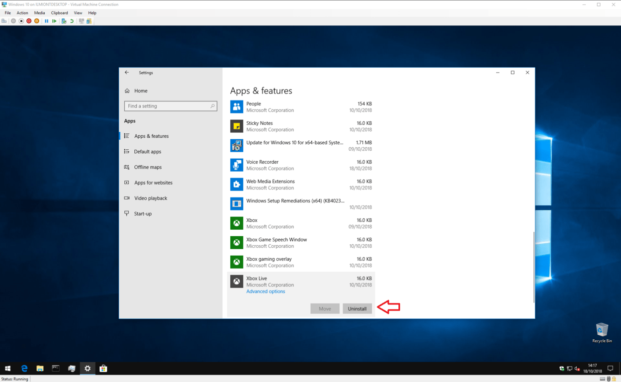 Screenshot of uninstalling Windows 10 apps