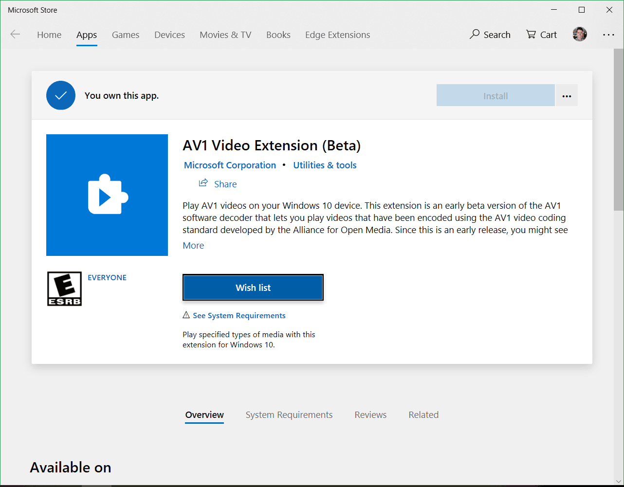 Beta version of AV1 Video codec released in Windows 10's Microsoft Store - OnMSFT.com - November 9, 2018