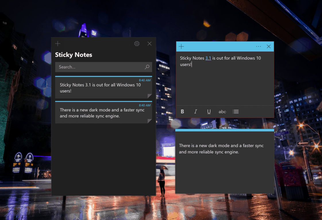 Sticky Notes 3.1 brings dark mode and faster sync to all Windows 10 users - OnMSFT.com - November 30, 2018