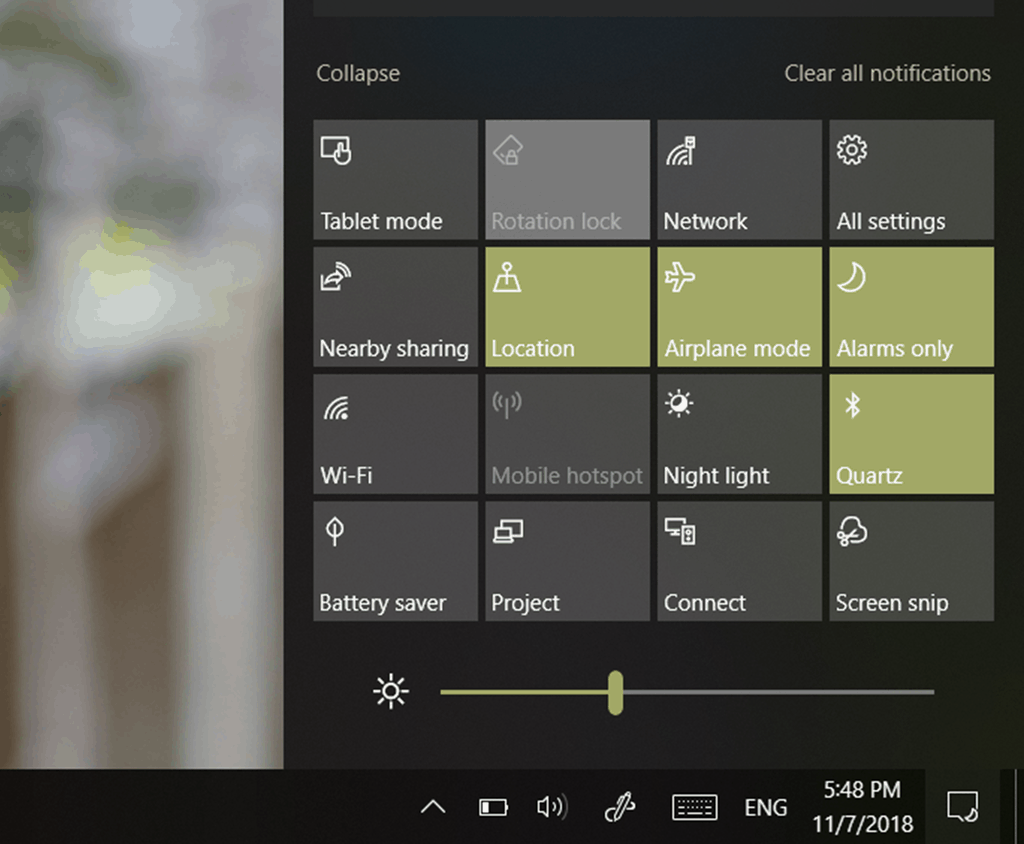 See the new brightness slider in action: Windows 10 19H1 Build 18277 (Video) - OnMSFT.com - November 8, 2018