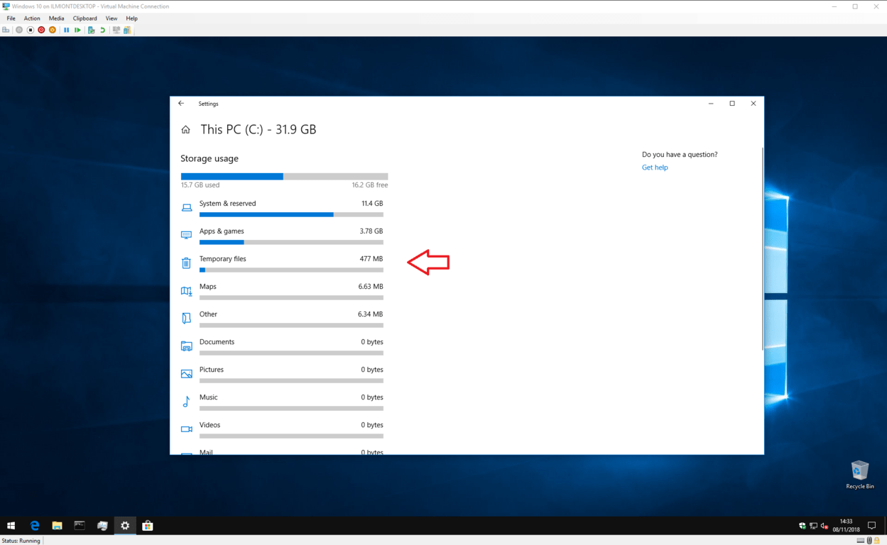 Screenshot of Windows 10 Storage Sense settings
