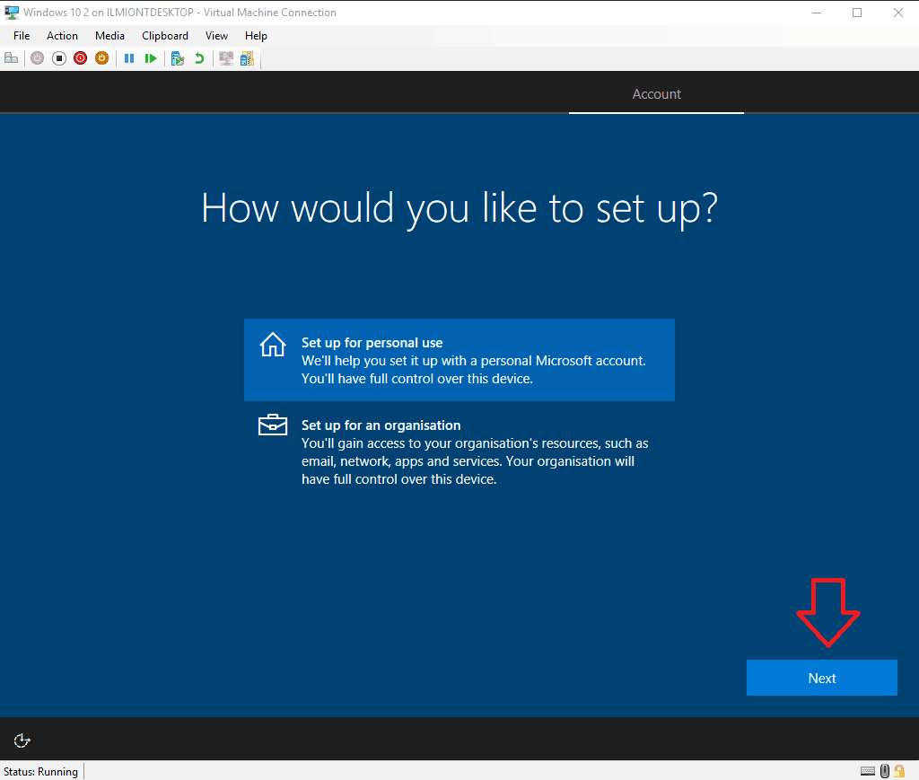 Screenshot of Windows 10 setup