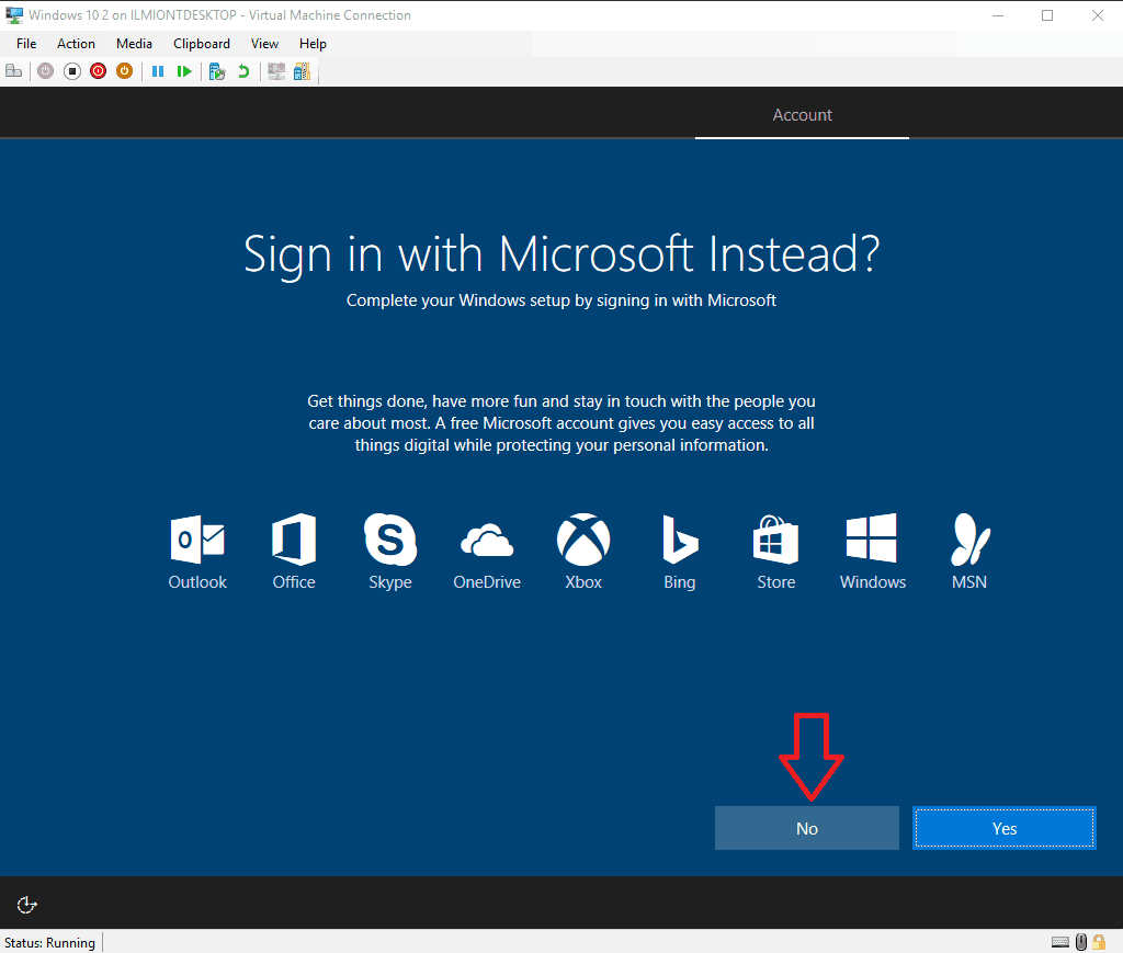 Screenshot of Windows 10 setup