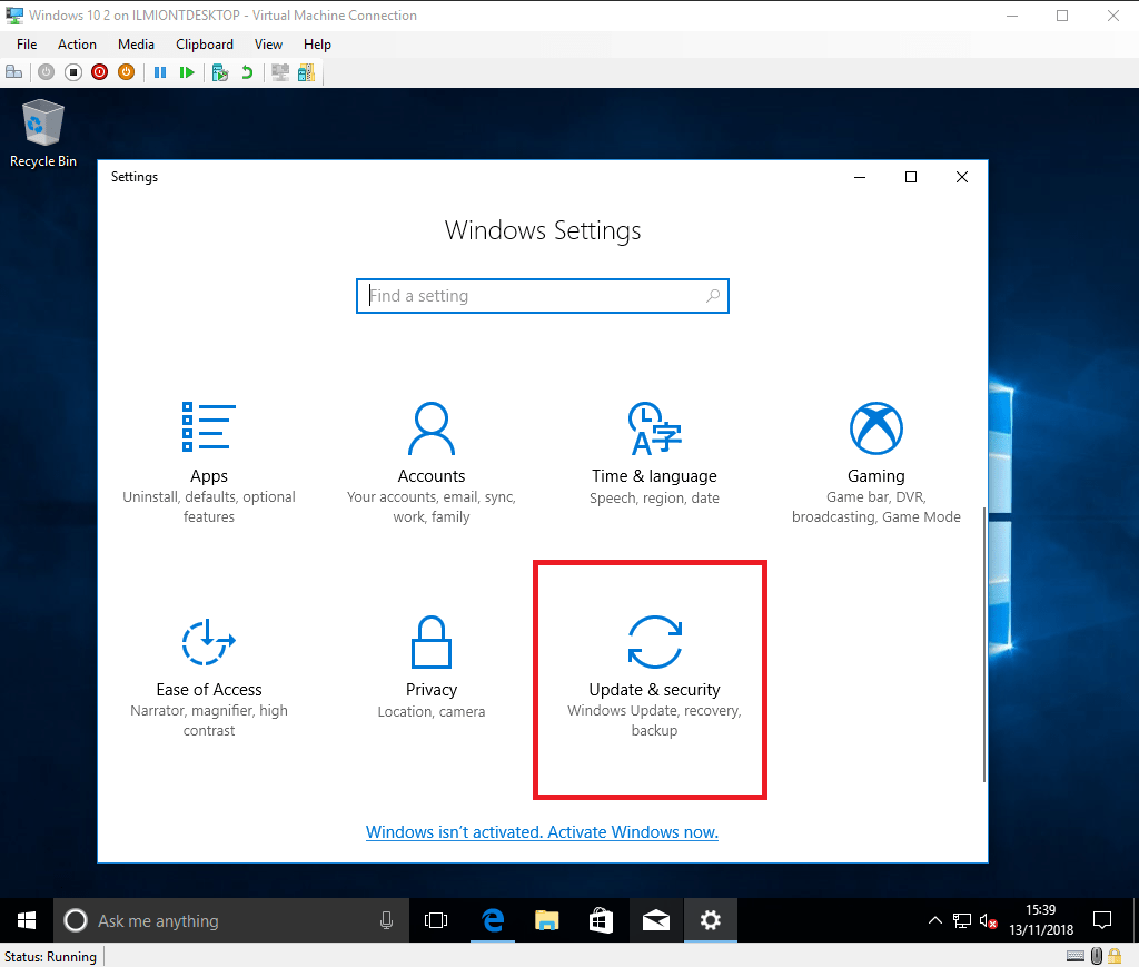 Screenshot of Windows 10 update settings
