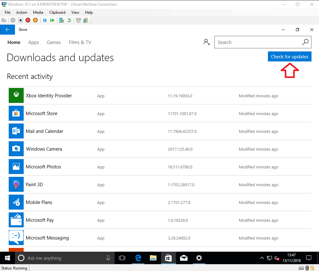Screenshot of Windows 10 app updates