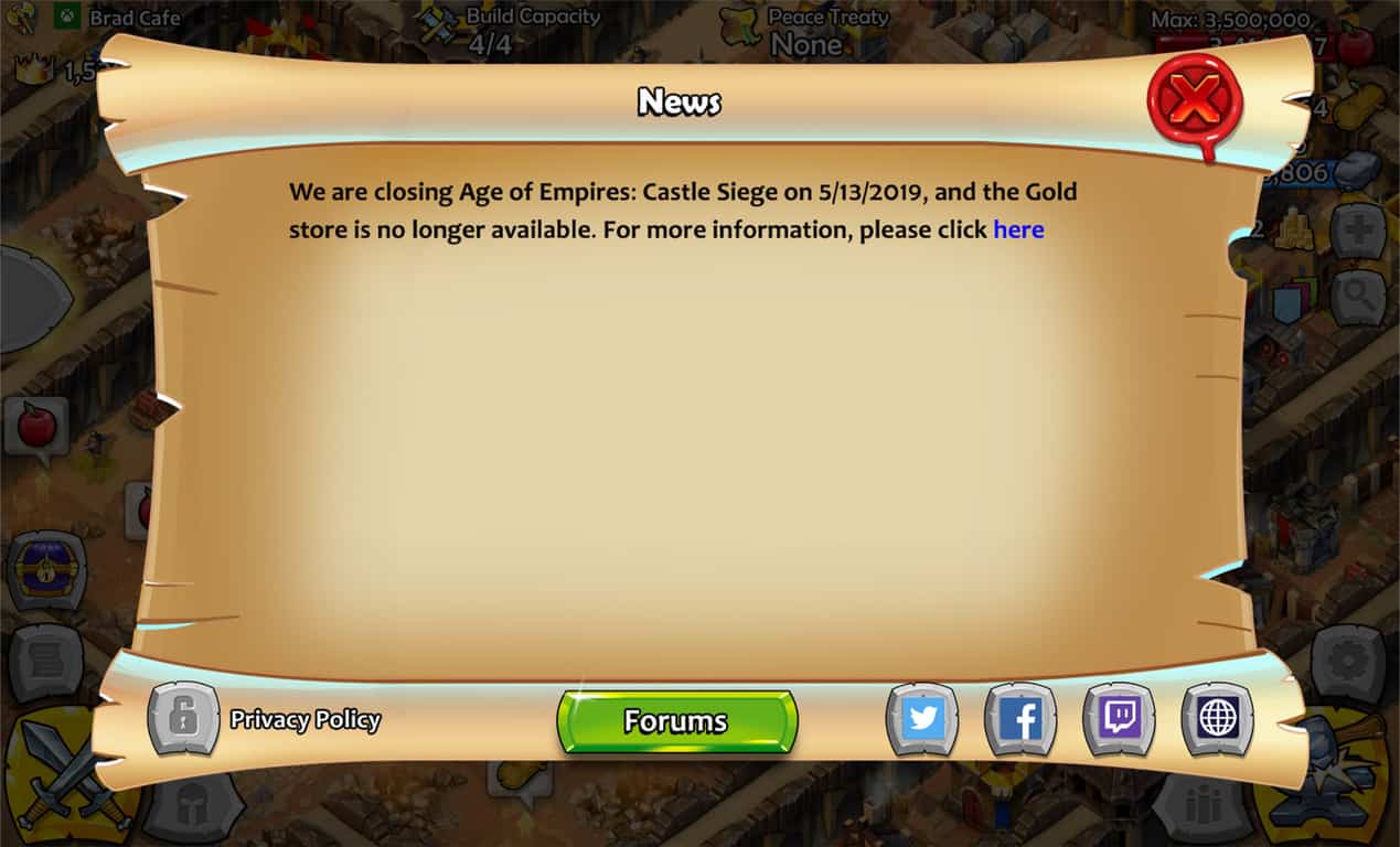 Age of Empires Castle Siege notification