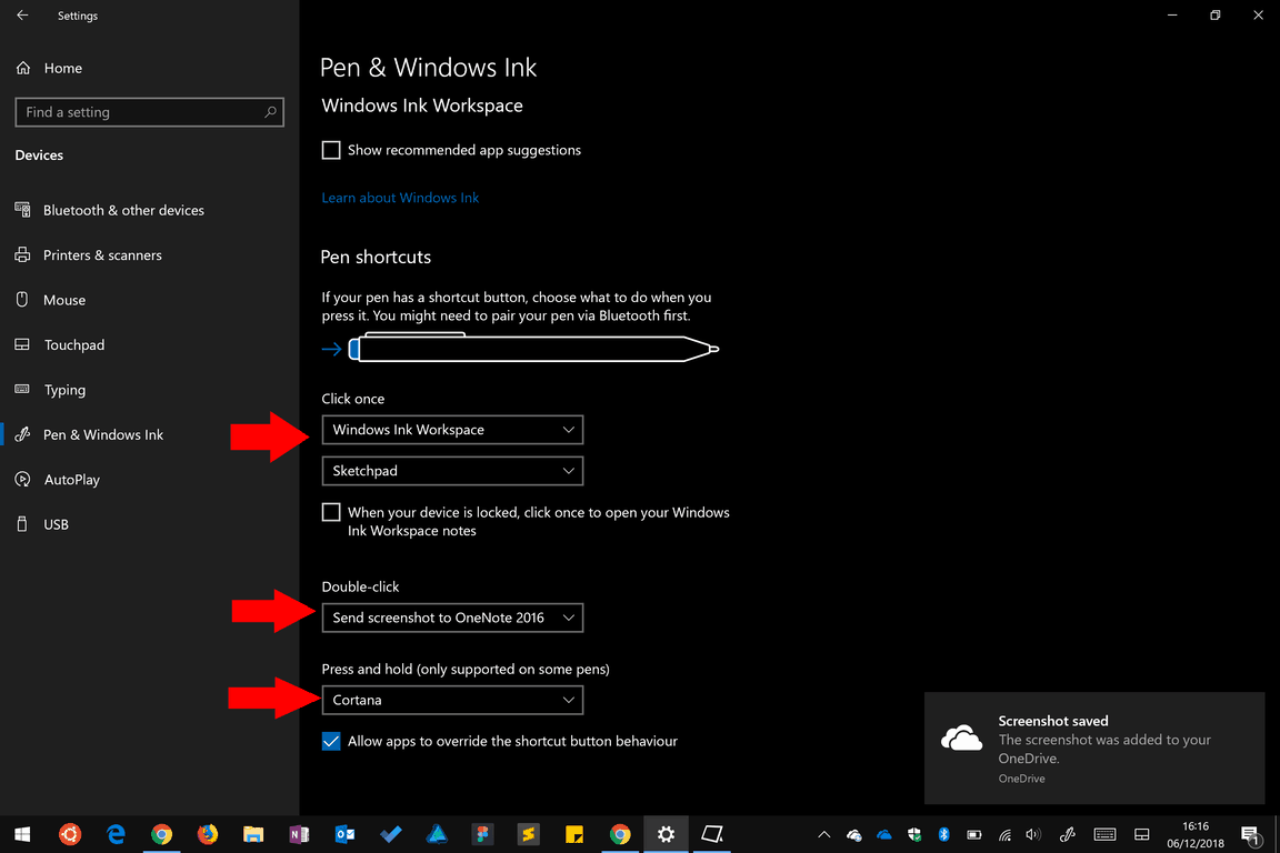 Windows 10 Pen settings