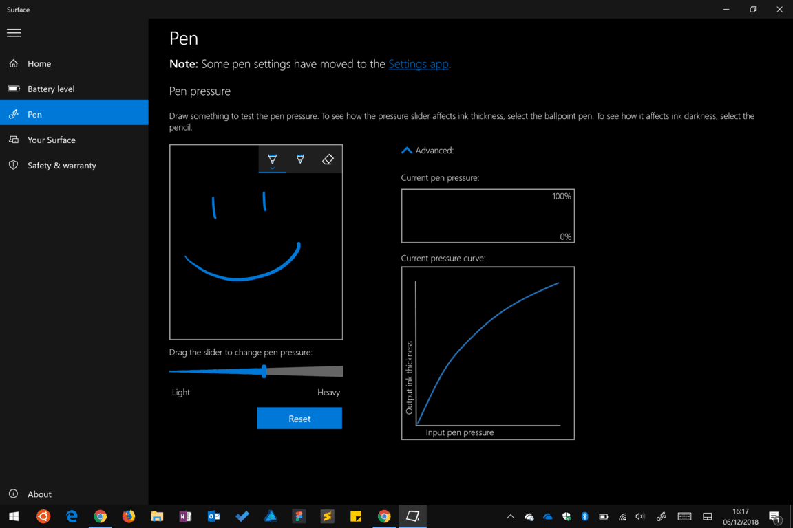 Surface app pen settings screenshot