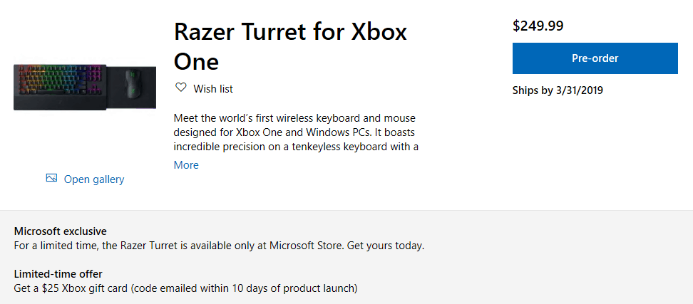 Razer's first keyboard and mouse for xbox one go up for pre-order on the microsoft store - onmsft. Com - december 19, 2018