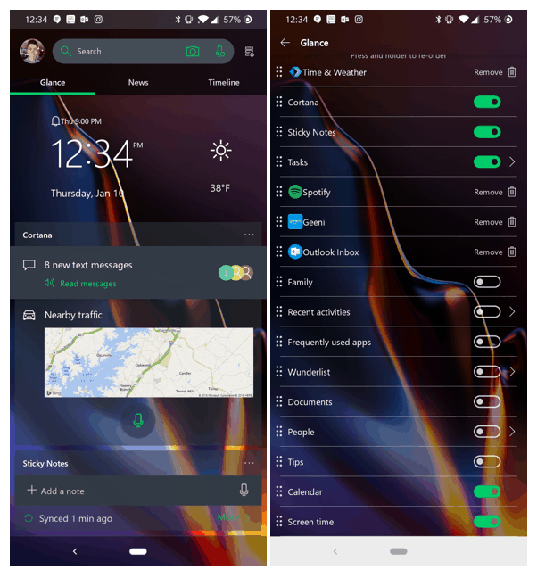Microsoft Launcher Glance Screen