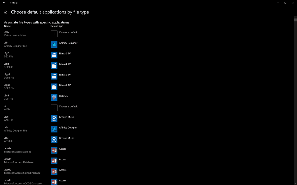 Windows 10 Default apps screenshot