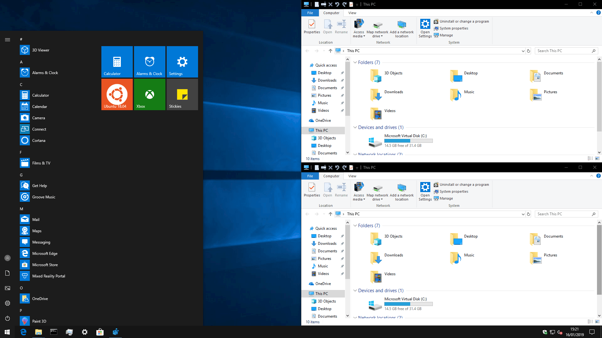 Windows 10 with dark title bars, separate from accent colour