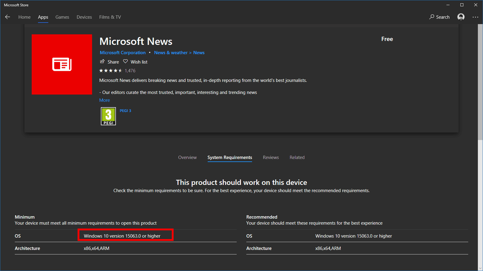 Microsoft News now requires 15063