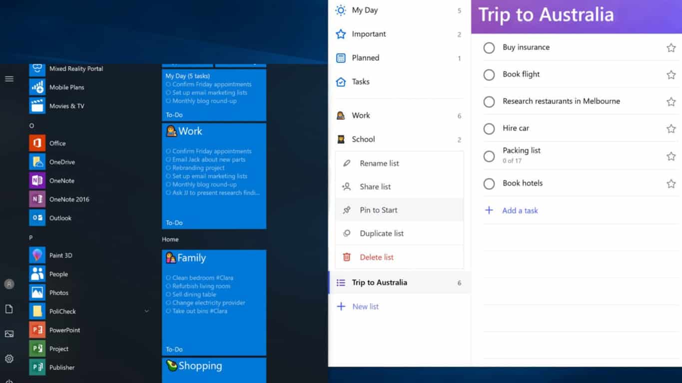 Microsoft ToDo app gains pinnable lists on Windows 10