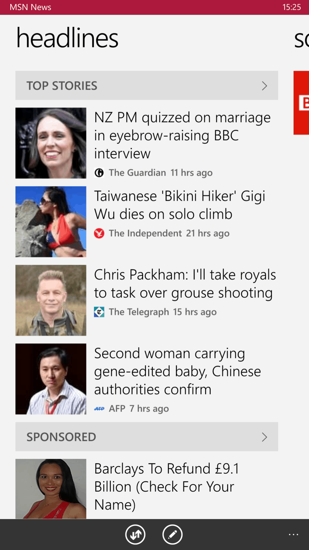 MSN News v3 on Windows 10 Mobile