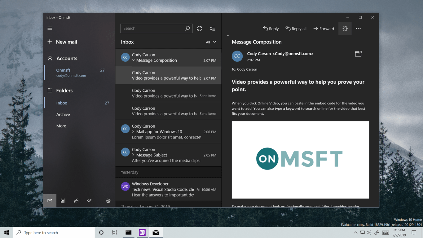 Mail UI dark theme