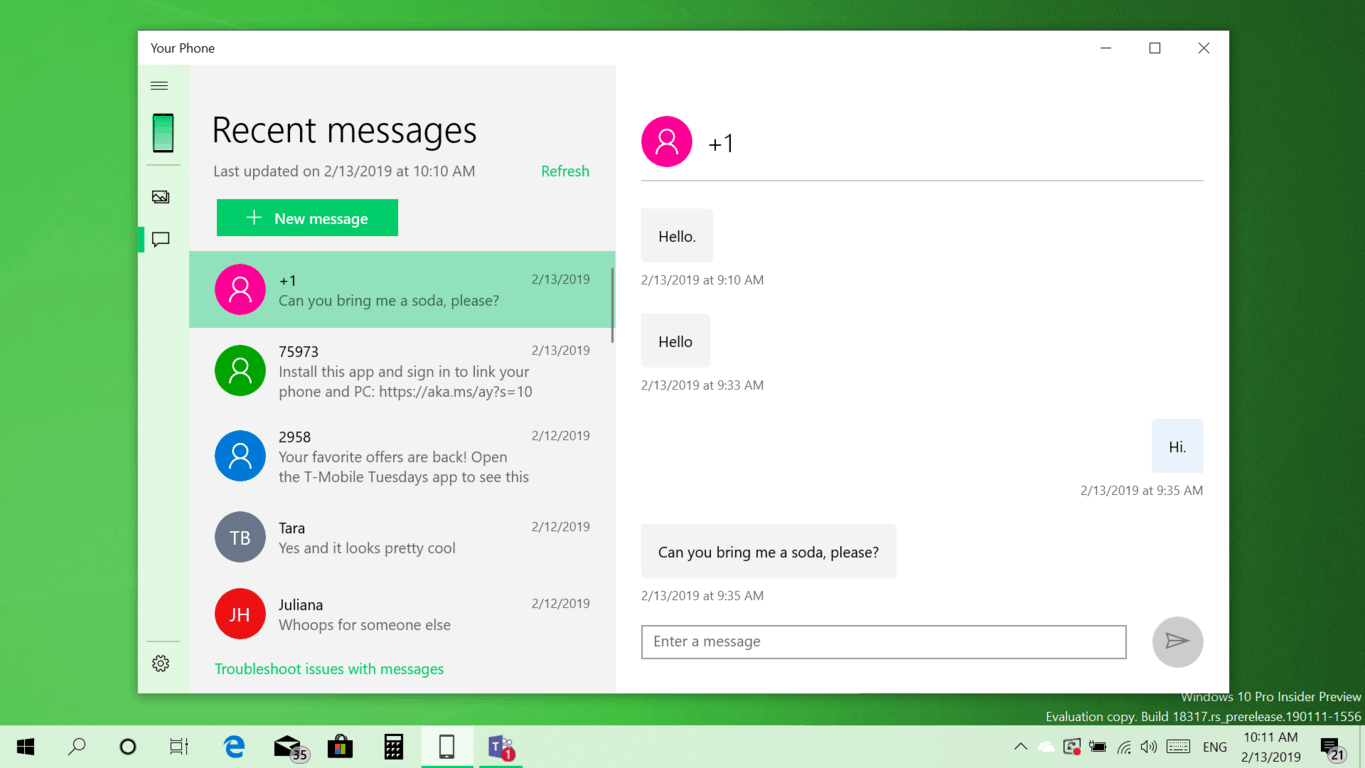 Microsoft begins rollout of Your Phone app for Windows Insiders, adds unread message indicators - OnMSFT.com - February 13, 2019