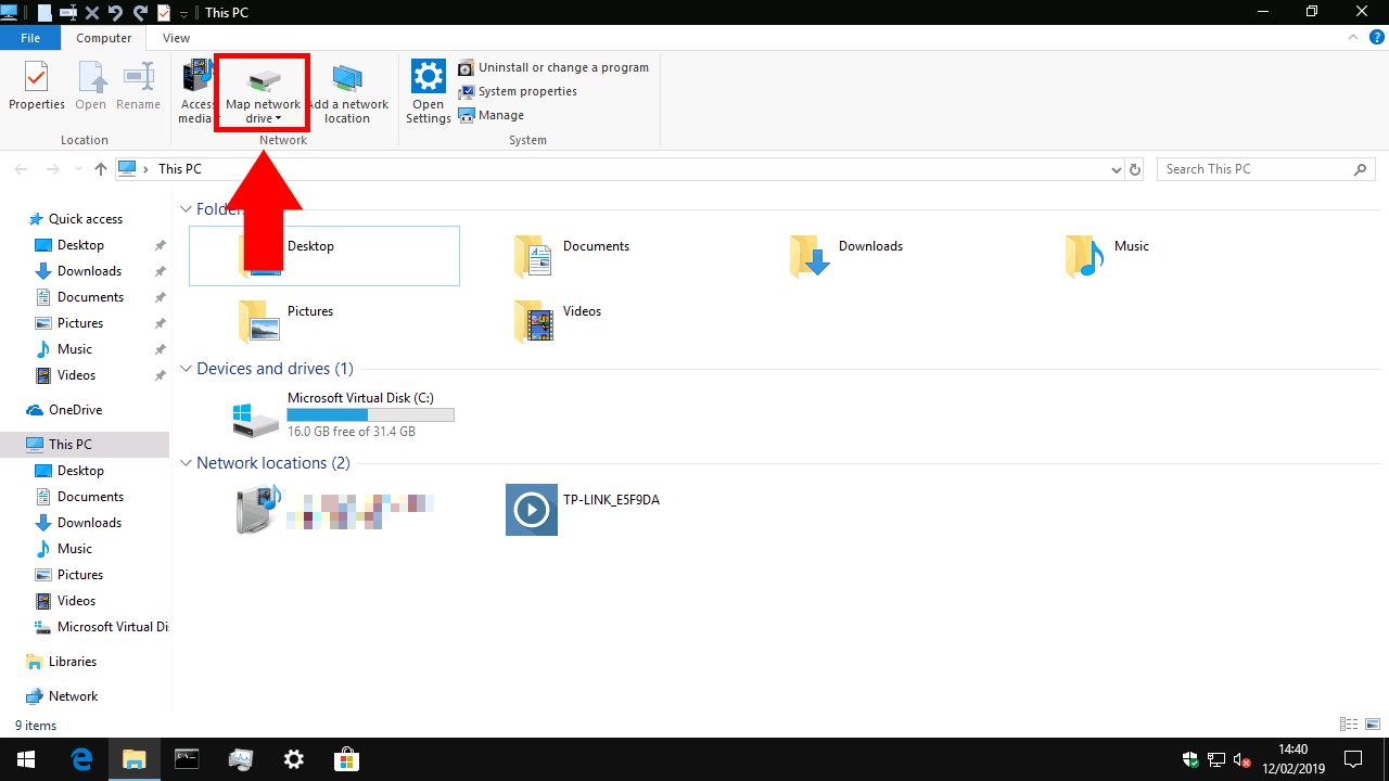 Screenshot of mapping a network drive in Windows 10