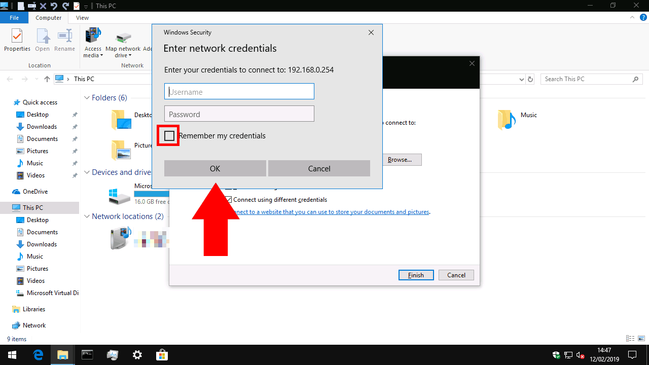 Screenshot of mapping a network drive in Windows 10