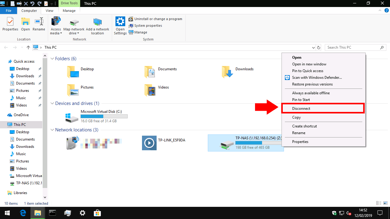 Screenshot of mapping a network drive in Windows 10