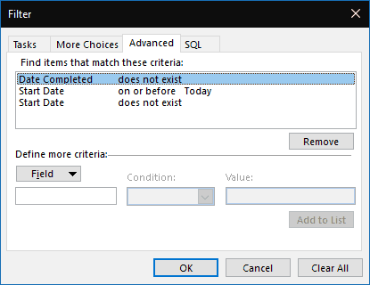Hiding Outlook tasks with a future Start Date