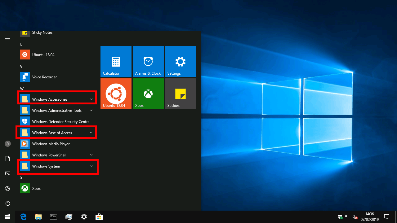 windows 10 start menu programs folder