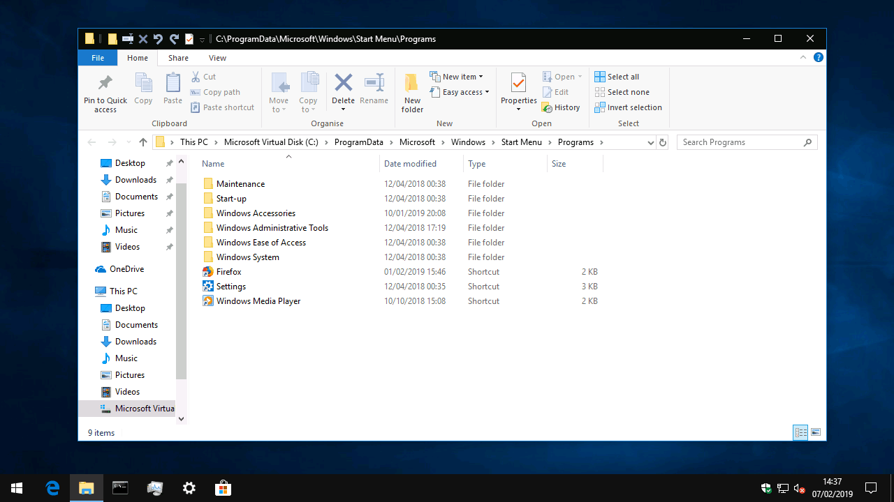 Windows 10 Start menu folder location