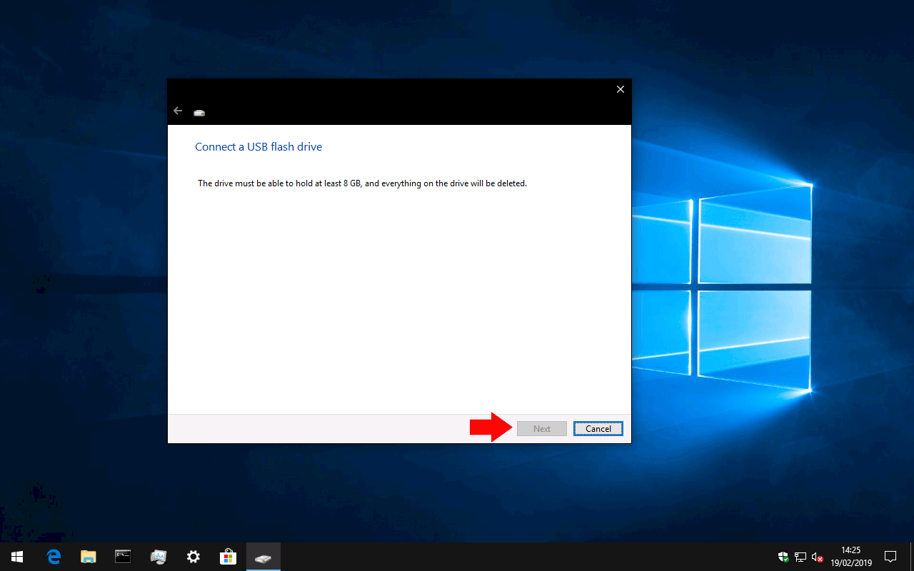 Screenshot of creating a recovery drive in Windows 10