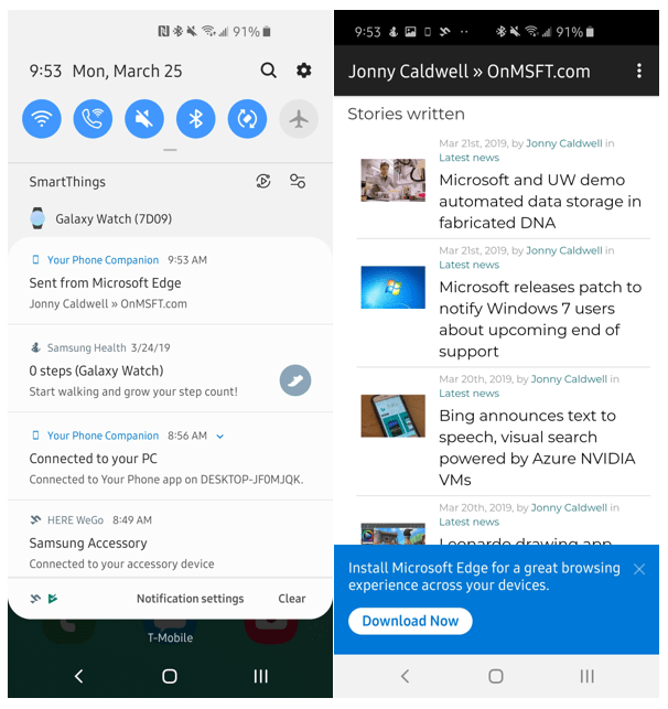 Windows 10 Your Phone app now lets you push content from a PC to an Android phone - OnMSFT.com - March 25, 2019