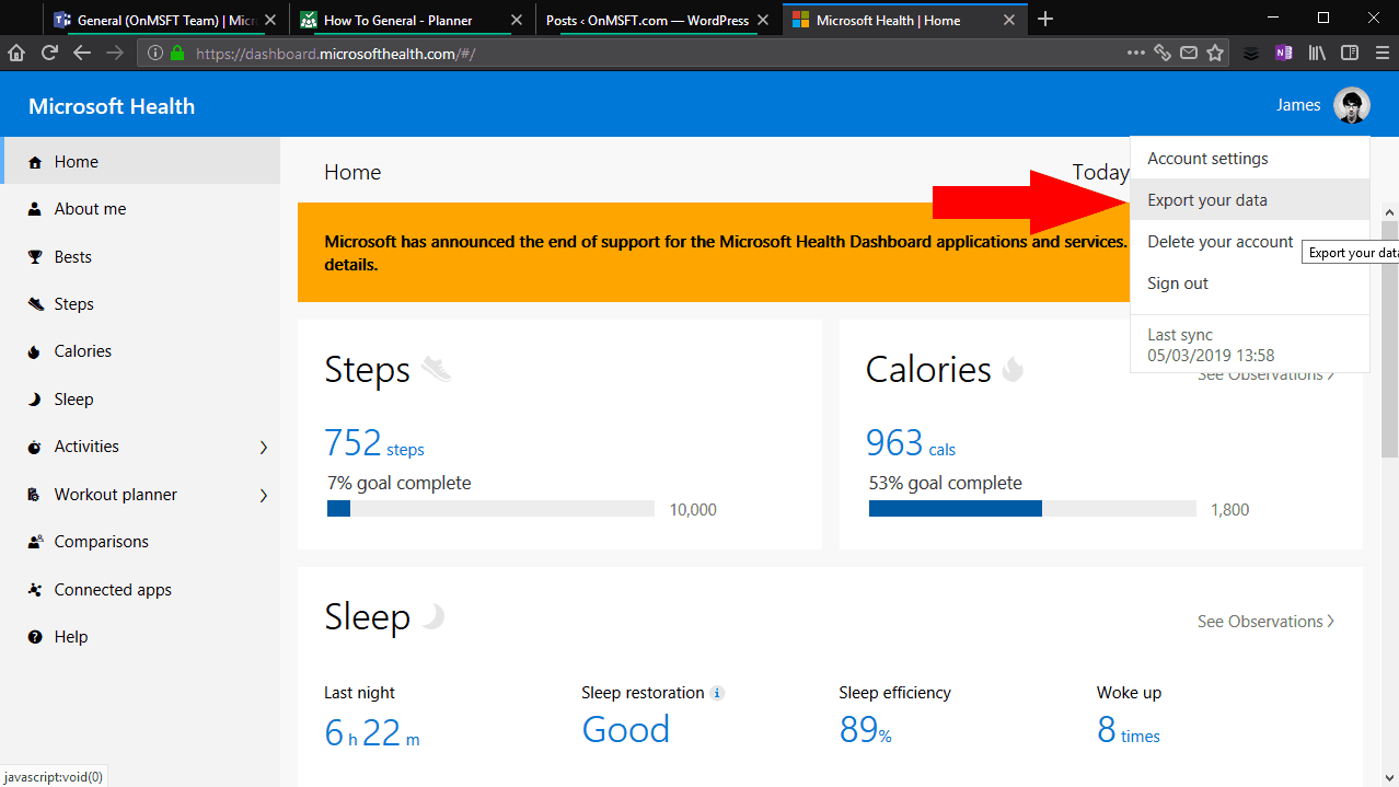 Exporting data from Microsoft Health