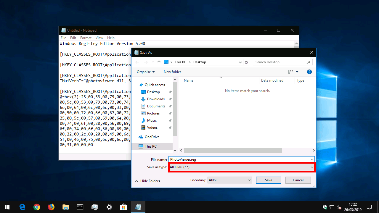 Saving registry file in Windows 10