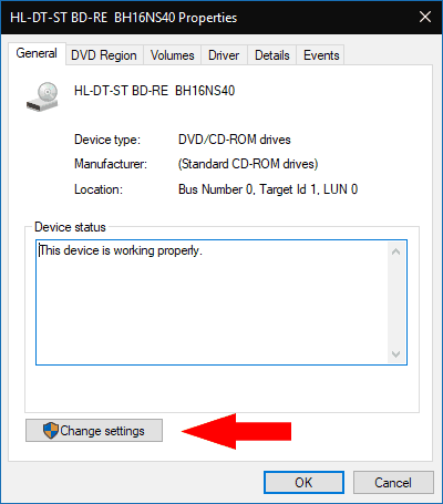 Editing DVD drive region in Windows 10