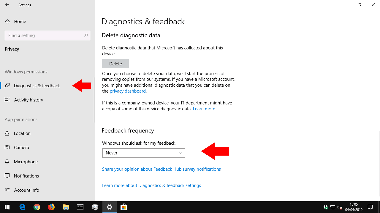 Disabling Windows 10 feedback notifications
