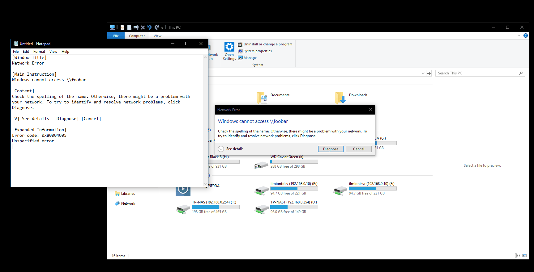 Copying error details in Windows 10