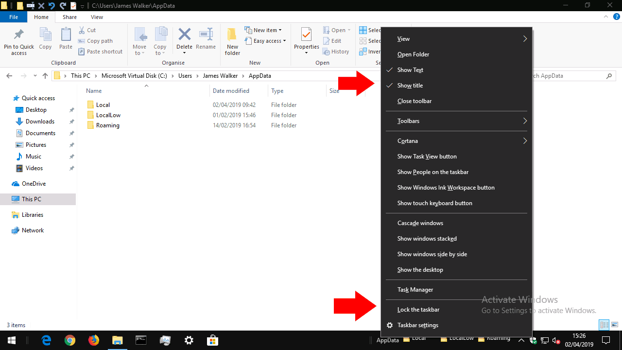 taskbar and toolbar