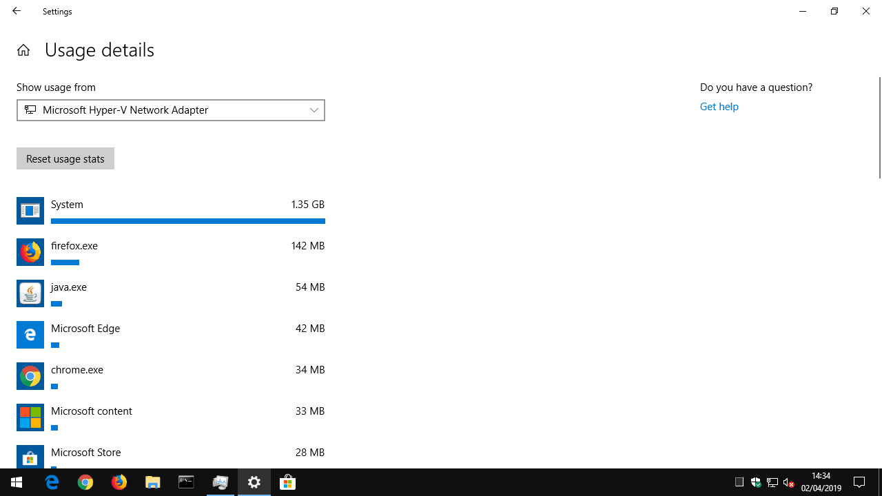 Windows 10 Data usage settings