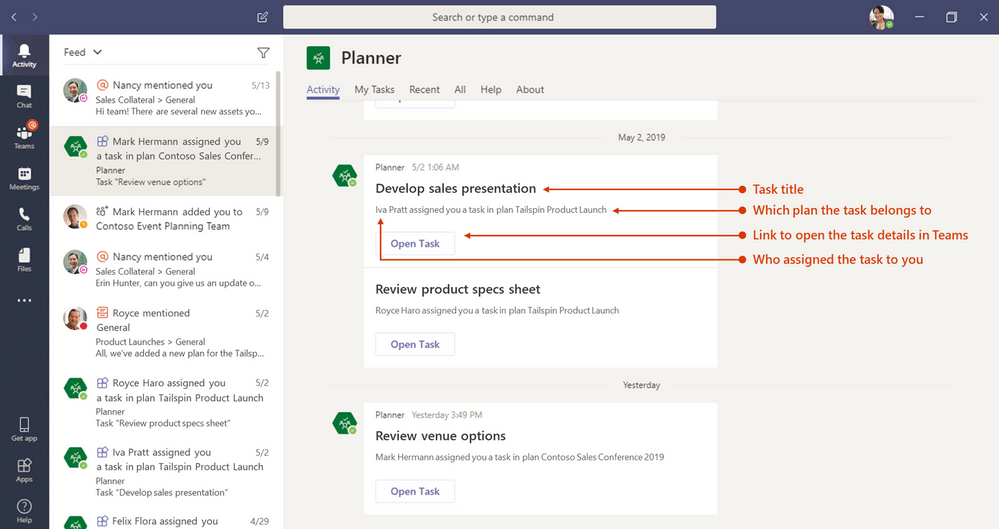 Microsoft Teams and Planner integration. Image courtesy of Microsoft.