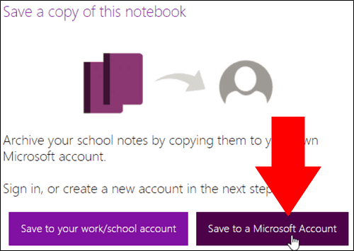 Microsoft screenshot of saving OneNote class notebooks