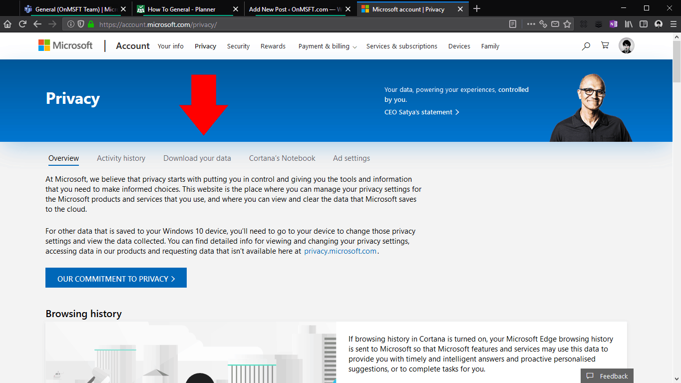 Screenshot of downloading Microsoft data