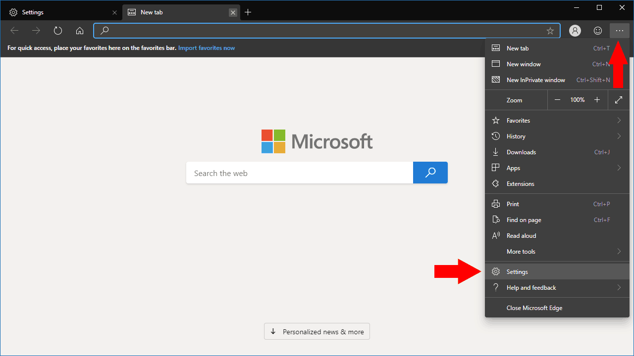 Settings in Microsoft Edge Dev