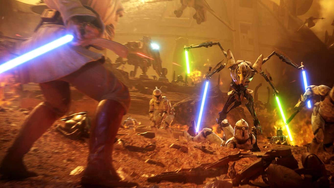 Star Wars Battlefront II video game on Xbox One with Obiwan and General Grievous