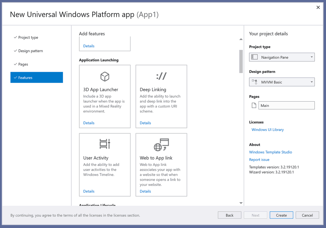 Windows Template Studio Features