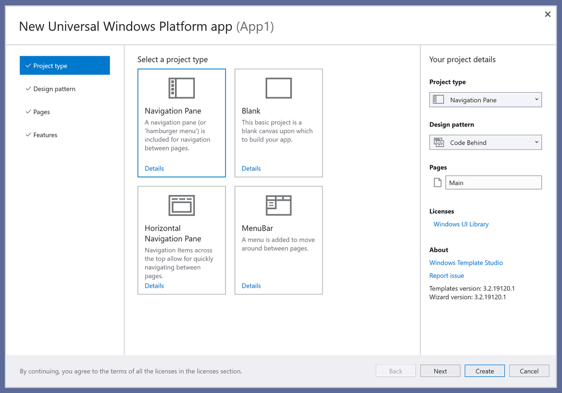 Windows Template Studio Project Type