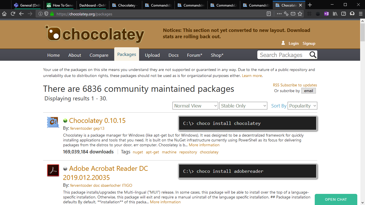 Screenshot of using Chocolatey package manager