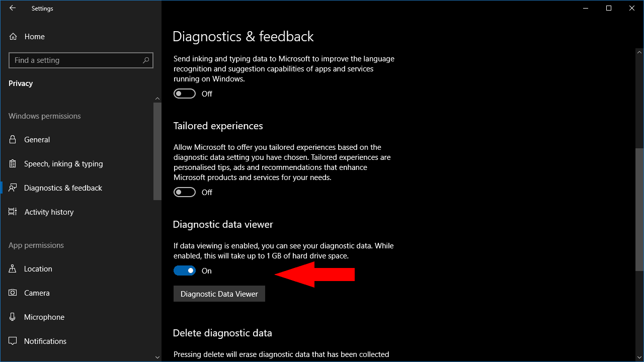 Enabling diagnostic data viewing in windows 10