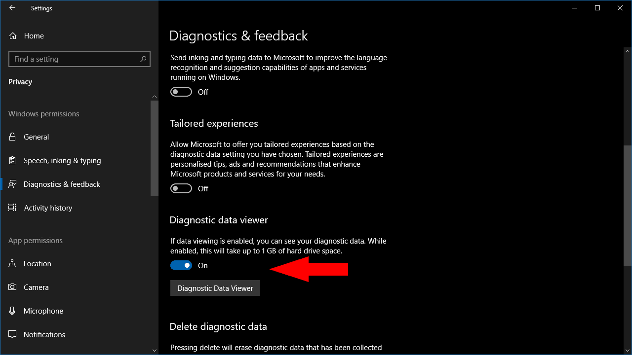 Aktipkeun nempoan data diagnostik dina Windows 10