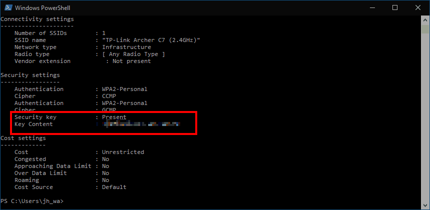 Getting a saved wi-fi password in powershell