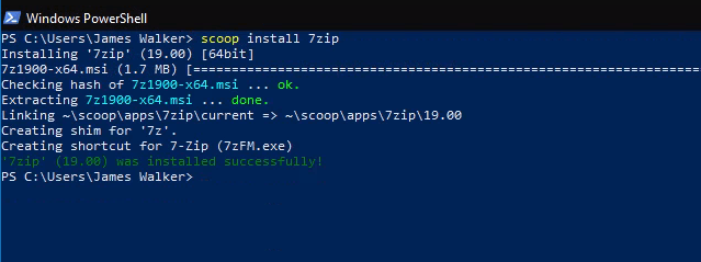 Installing 7zip with Scoop